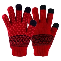 Red Double Layer Acrylic Jacquard Gloves with Silicone on palm and Touch.webp